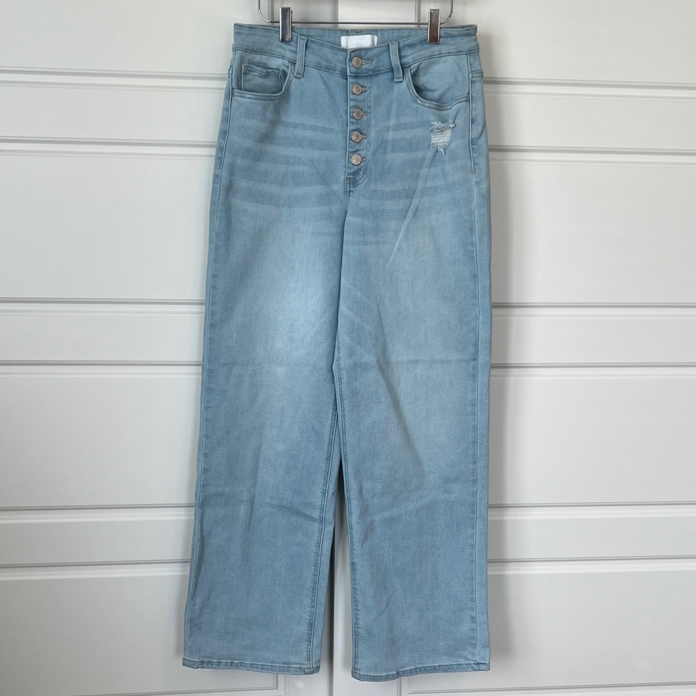 Vervet High Rise Wide Leg Distressed Light Blue Jeans Size 30